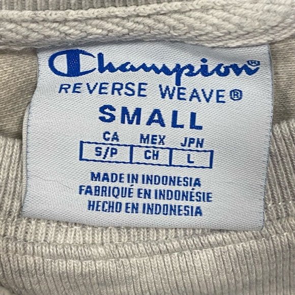 CHAMPION Sweatshirt White Solid Reverse Weave Crew Neck Logo Pullover SMALL - Picture 3 of 5